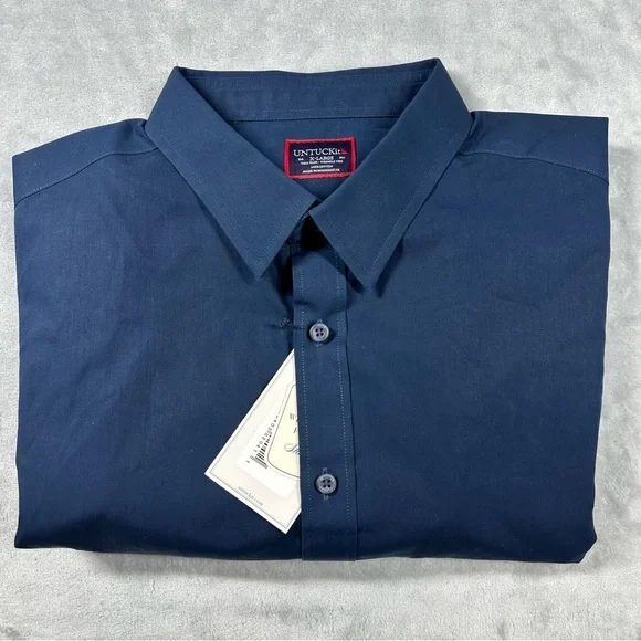 NWT UNTUCKit Castello Navy Blue Wrinkle Free Shirt XL Tall Slim - Picture 14 of 15